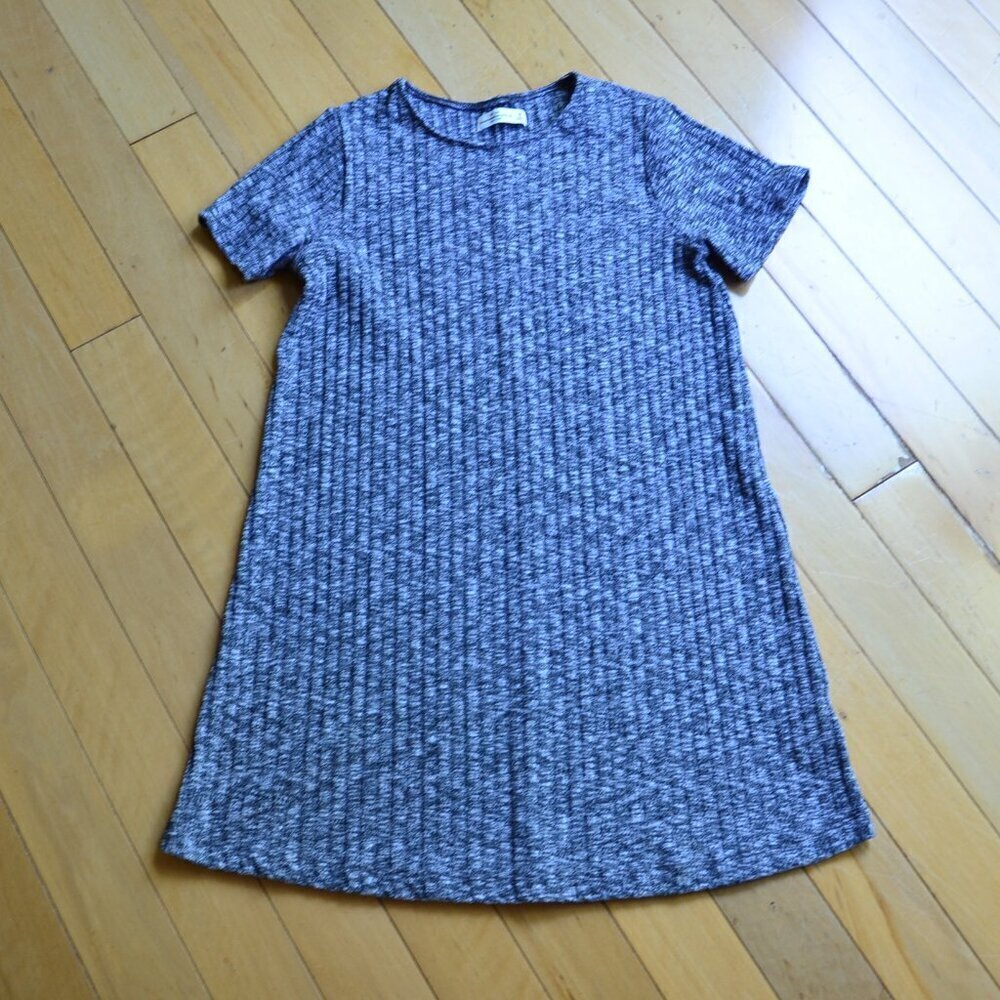 Abercrombie & Fitch Ribbed Short Sleeve Knit Dress Dark Gray & White Size M